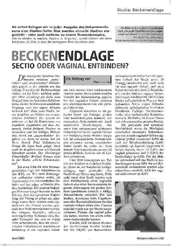 Vorschauseite 1: BECKENNENDLAGESECTIO ODER VAGINAL ENTBINDEN?