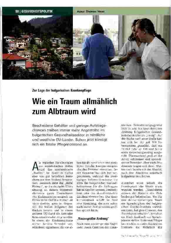 Vorschauseite 1: Zur Lage der bulgarischen KrankenpflegeWie ein Traum allmählich zum Albtraum wird