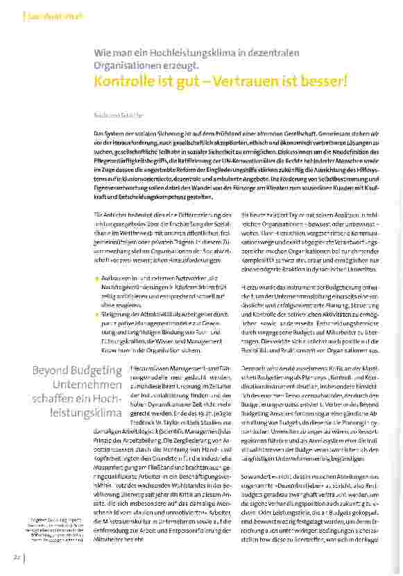 Vorschauseite 1: Wie man ein Hochleistungsklima in dezentralen Organisationen erzeugt.Kontrolle ist gut-Vertrauen ist besser!