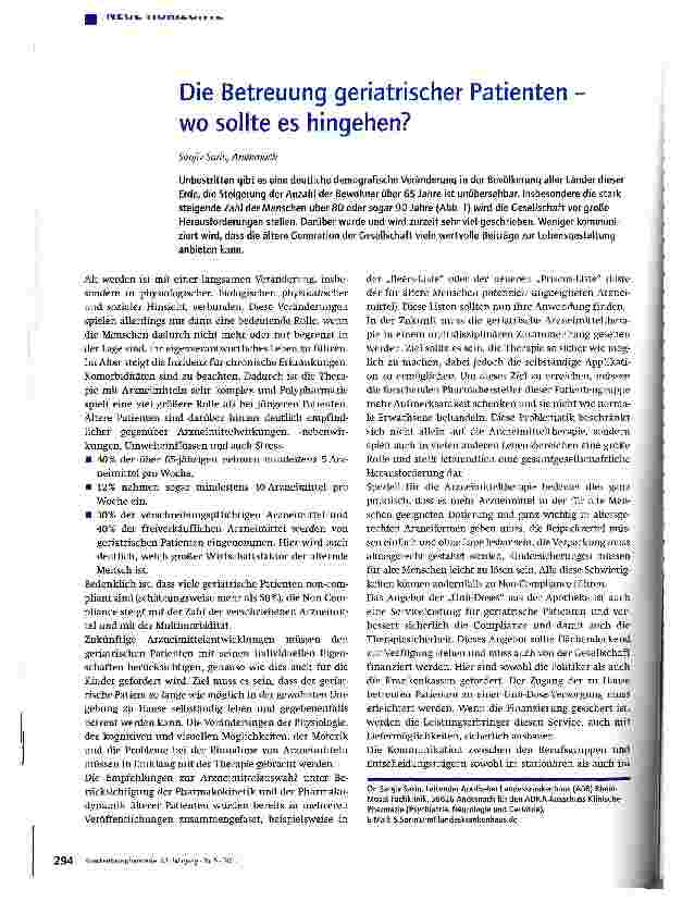 Vorschauseite 1: Die Betreuung geriatrischer Patienten -wo sollte es hingehen?