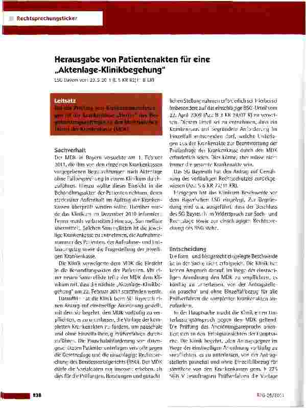 Vorschauseite 1: Herausgabe von Patientenakten für eine „Aktenlage-Klmikbegehung