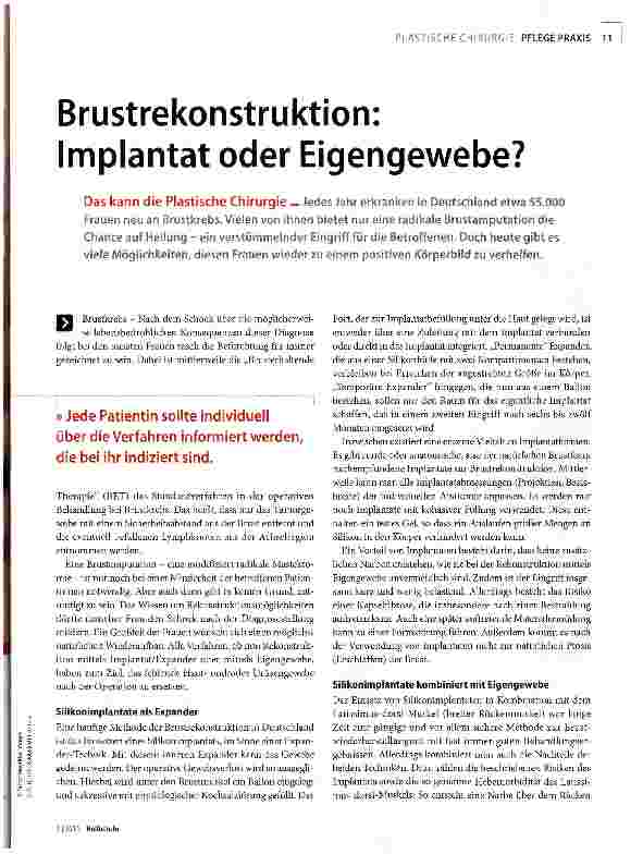 Vorschauseite 1: Brustrekonstruktion: Implantat oder Eigengewebe?