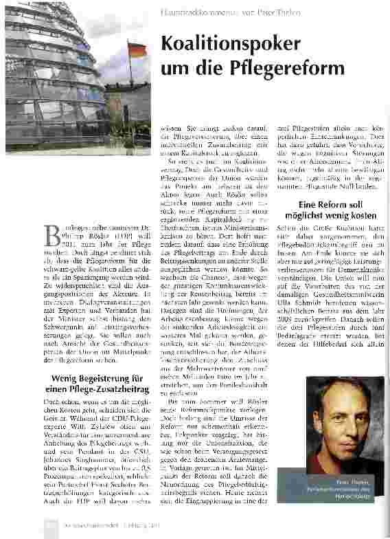 Vorschauseite 1: Koalitionspoker um die Pflegereform