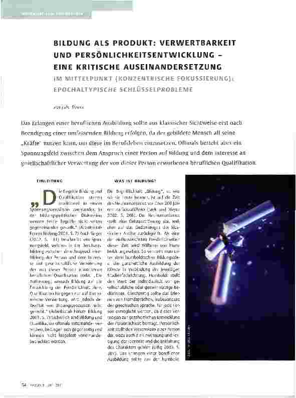 Vorschauseite 1: BILDUNG ALS PRODUKT: VERWERTBARKEIT UND PERSÖNLICHKEITSENTWICKLUNG -EINE KRITISCHE AUSEINANDERSETZUNG