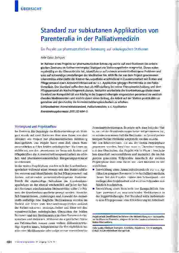 Vorschauseite 1: Standard zur subkutanen Applikation von Parenteralia in der Palliativmedizin