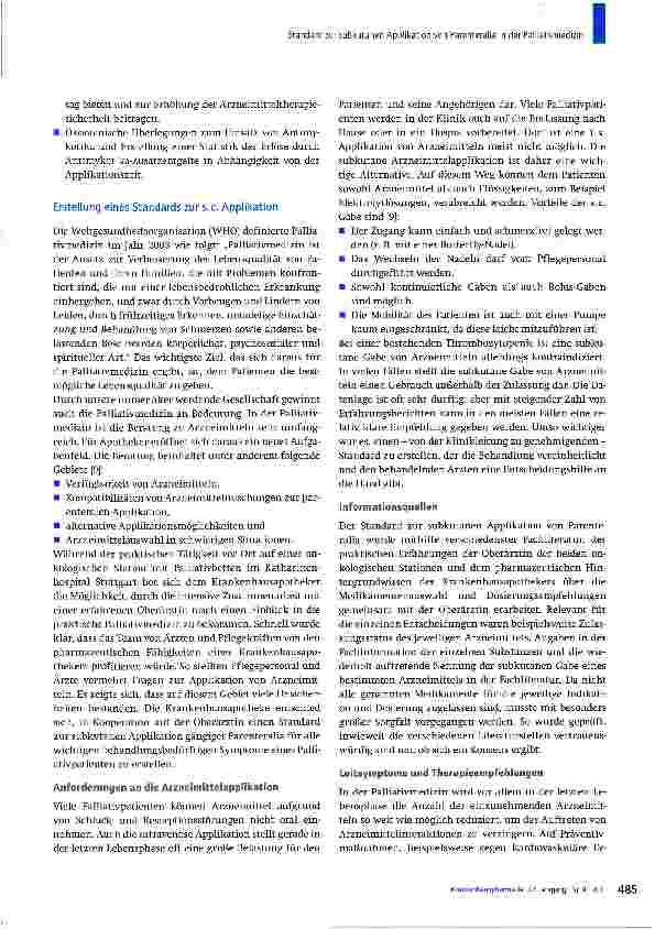 Vorschauseite 2: Standard zur subkutanen Applikation von Parenteralia in der Palliativmedizin