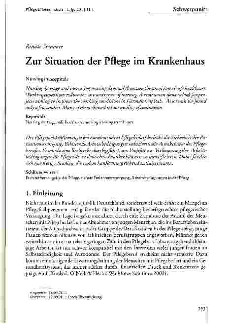 Vorschauseite 1: Zur Situation der Pflege im Krankenhaus