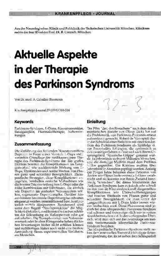 Vorschauseite 1: Aktuelle Aspekte in der Therapie des Parkinson Syndroms