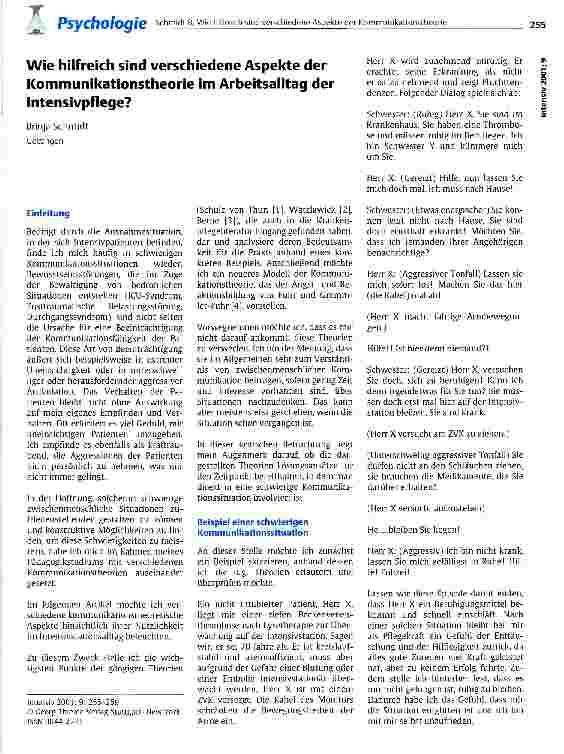 Vorschauseite 1: Wie hilfreich sind verschiedene Aspekte der Kommunikationstheorie im Arbeitsalltag der Intensivpflege?