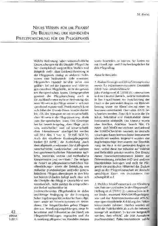 Vorschauseite 1: NEUES WISSEN FÜR DIE PRAXIS? DIE BEDEUTUNG DER KLINISCHEN PFLEGEFORSCHUNG FÜR DIE PFLEGEPRAXIS