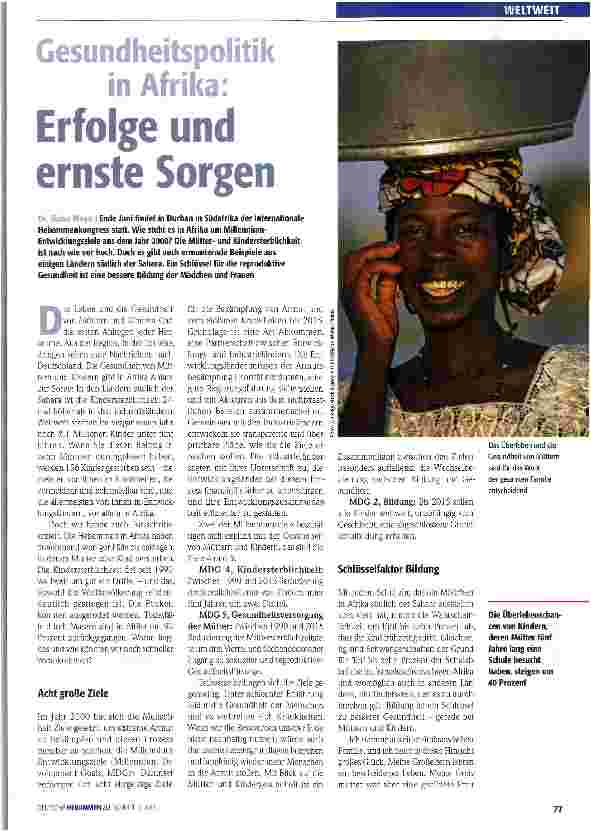 Vorschauseite 1: Gesundheitspolitik in Afrika: Erfolge und ernste Sorgen
