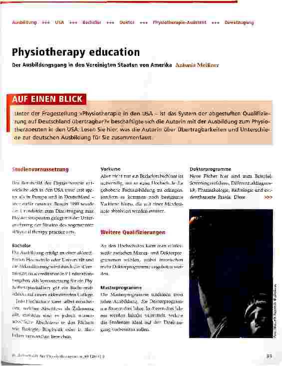 Vorschauseite 1: Physiotherapy educationDer Ausbildungsgang in den Vereinigten Staaten von Amerika