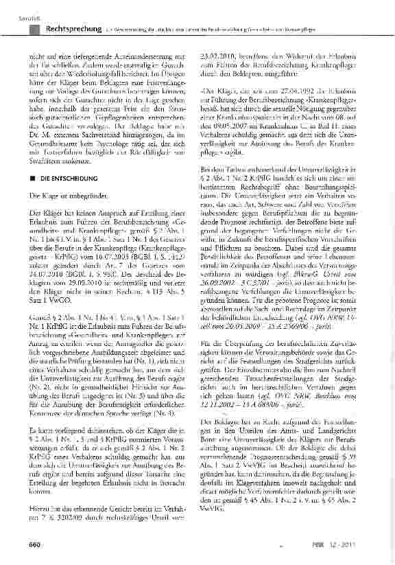 Vorschauseite 4: Zur WiedererteiLung der Erlaubnis zum Führen der Berufsbezeichnung Gesundheitsund Krankenpfleger KrPflG § 1 Abs. 1 Satz 1 Nr. 1, §2Abs. 1 Nr. 1 bis 4, §3 Abs. 1 Satz 2 und 3, § 3…