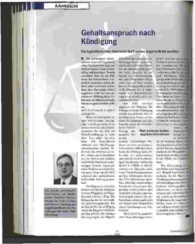 Vorschauseite 1: Gehaltsanspruch nach Kündigung Ein hypothetischer Verdienst darf selten angerechnet werden