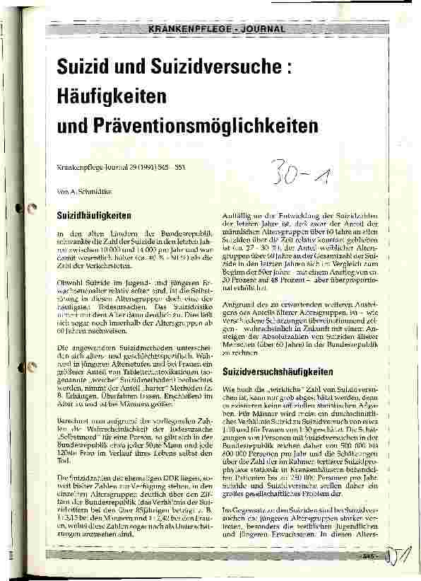 Vorschauseite 1: Suizid und Suizidversuche: Häufigkeiten und Präventionsmöglichkeiten