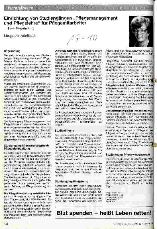 Vorschauseite 1: Einrichtun von Studiengängen Pflegemanagement und Pflegelehre für Pflegemitarbeiter