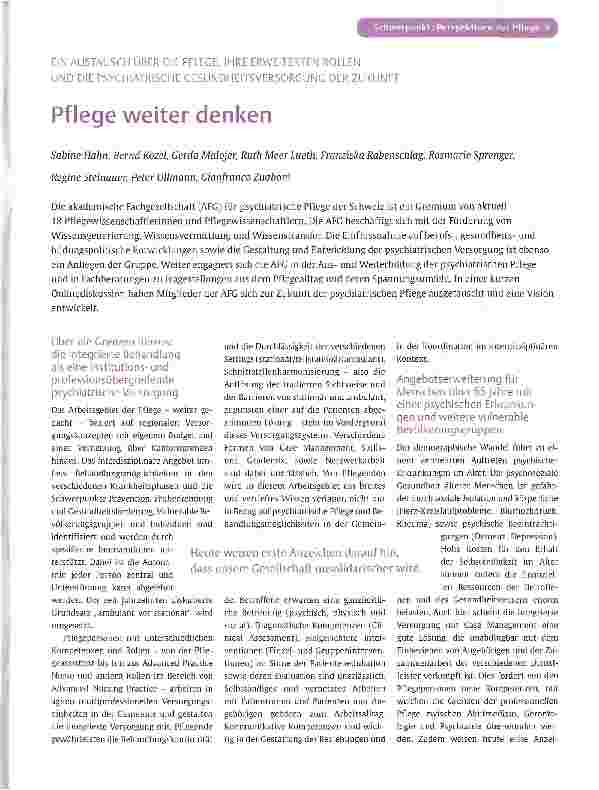 Vorschauseite 1: EIN AUSTAUSCH ÜBER DIE PFLEGE, IHRE ERWEITERTEN ROLLEN UND DIE PSYCHIATRISCHE GESUNDHEITSVERSORGUNG DER ZUKUNFTPflege weiter denken