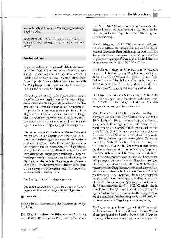 Vorschauseite 2: Zur Anerkennung als verantwortliche Pflegefachkraft im Sinne des § 71 Abs. 3 SGB XISGB XI § 71 Abs. 1 und Abs. 3, § 72; CG Art. 12; SGG § 55 Abs. 1 Nr. 1