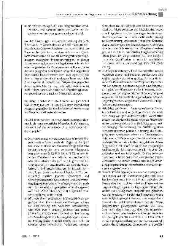 Vorschauseite 4: Zur Anerkennung als verantwortliche Pflegefachkraft im Sinne des § 71 Abs. 3 SGB XISGB XI § 71 Abs. 1 und Abs. 3, § 72; CG Art. 12; SGG § 55 Abs. 1 Nr. 1