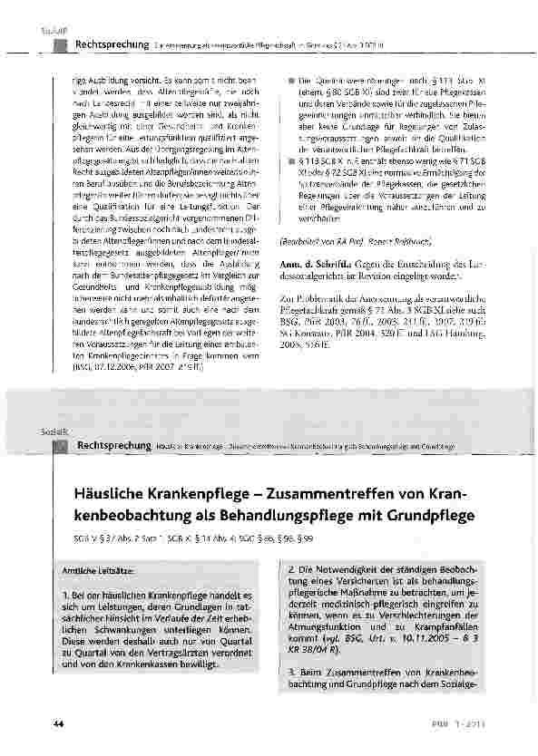 Vorschauseite 5: Zur Anerkennung als verantwortliche Pflegefachkraft im Sinne des § 71 Abs. 3 SGB XISGB XI § 71 Abs. 1 und Abs. 3, § 72; CG Art. 12; SGG § 55 Abs. 1 Nr. 1