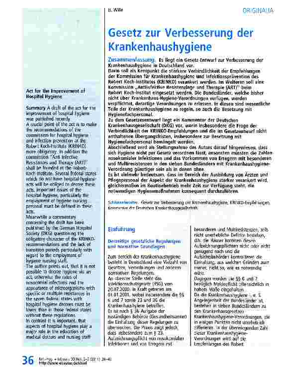 Vorschauseite 1: Gesetz zur Verbesserung der Krankenhaushygiene