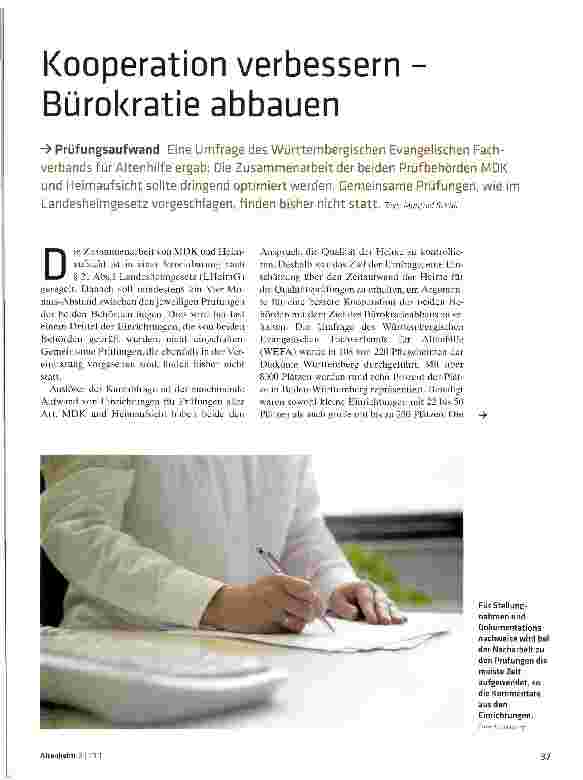 Vorschauseite 1: Kooperation verbessern -Bürokratie abbauenPrüfungsaufwand