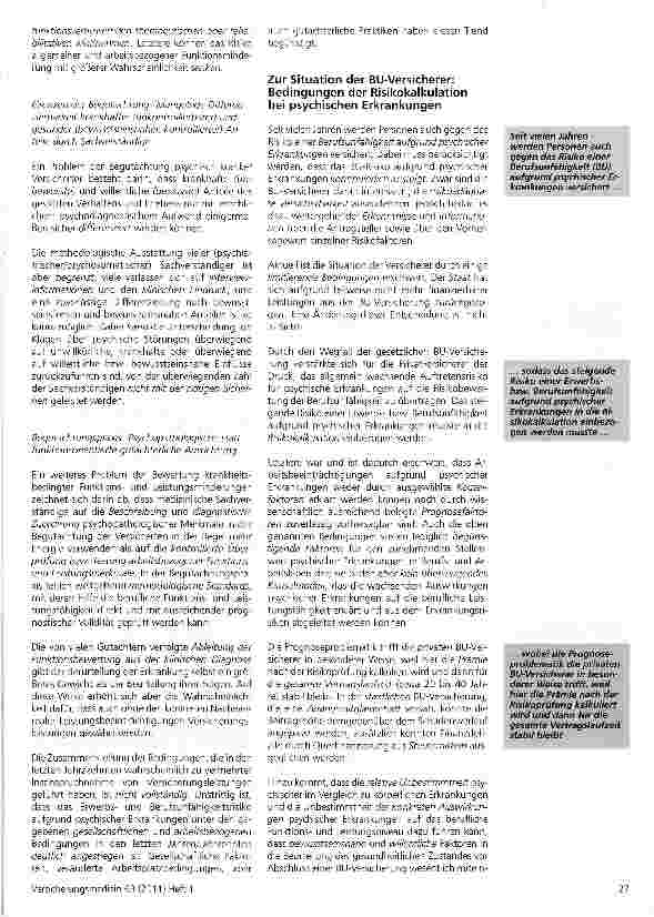 Vorschauseite 3: Zur Risikobewertung der Berufsunfähigkeit aufgrund psychischer Erkrankung