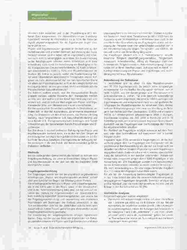 Vorschauseite 2: Erste deutschlandweite Befragung von Physiound Ergotherapeutenzur Berufssituation (Teil 1: Profil der Teilnehmer Basisdaten)
