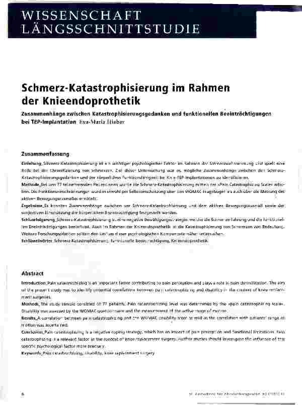 Vorschauseite 1: Schmerz-Katastrophisierung im Rahmen der Knieendoprothetik