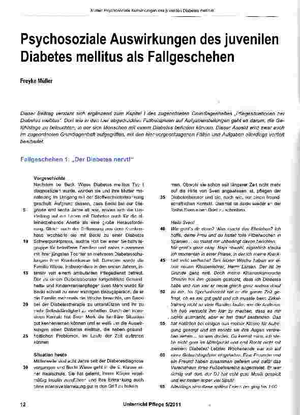 Vorschauseite 1: Psychosoziale Auswirkungen des juvenilen Diabetes mellitus als Fallgeschehen