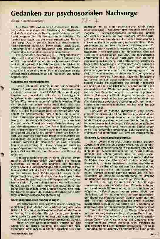 Vorschauseite 1: Gedanken zur psychosozialen Nachsorge