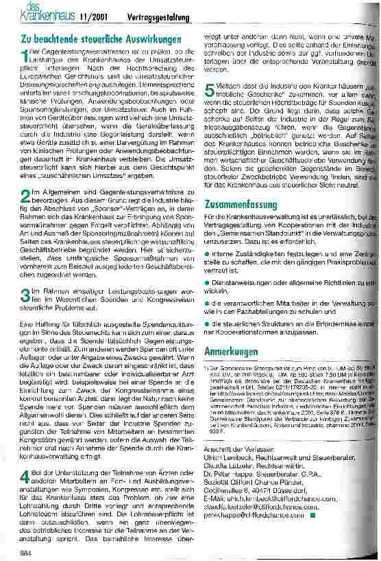 Vorschauseite 5: Vertragsgestaltung für die Kooperation von Krankenhäusern, Industrie und Ärzten Hinweise für die Krankenhausverwaltung