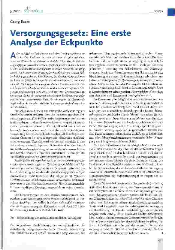 Vorschauseite 1: Versorgungsgesetz: Eine erste Analyse der Eckpunkte