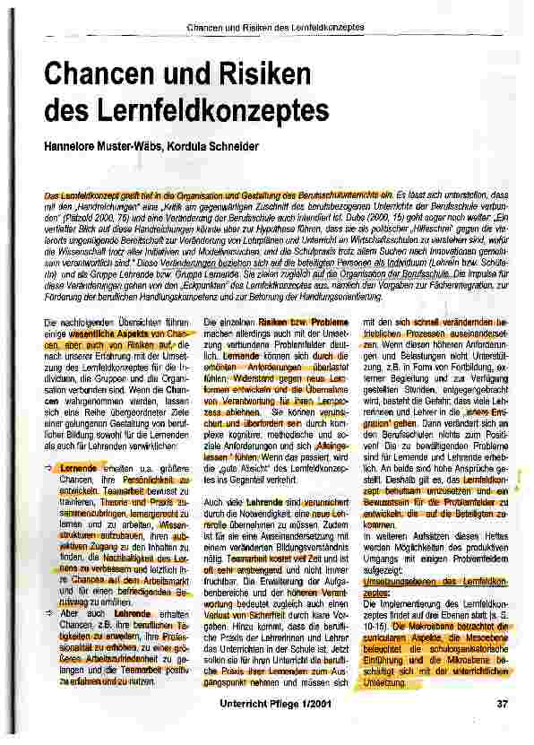 Vorschauseite 1: Chancen und Risiken des Lernfeldkonzeptes
