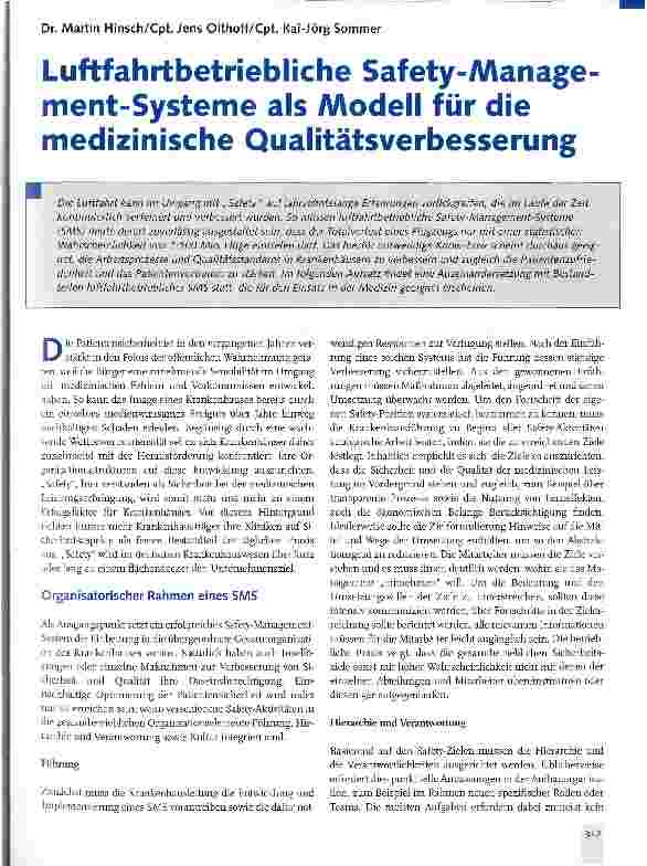 Vorschauseite 1: Luftfahrtbetriebliche Safety-Manage ment-Systeme als Modell für die medizinische Qualitätsverbesserung