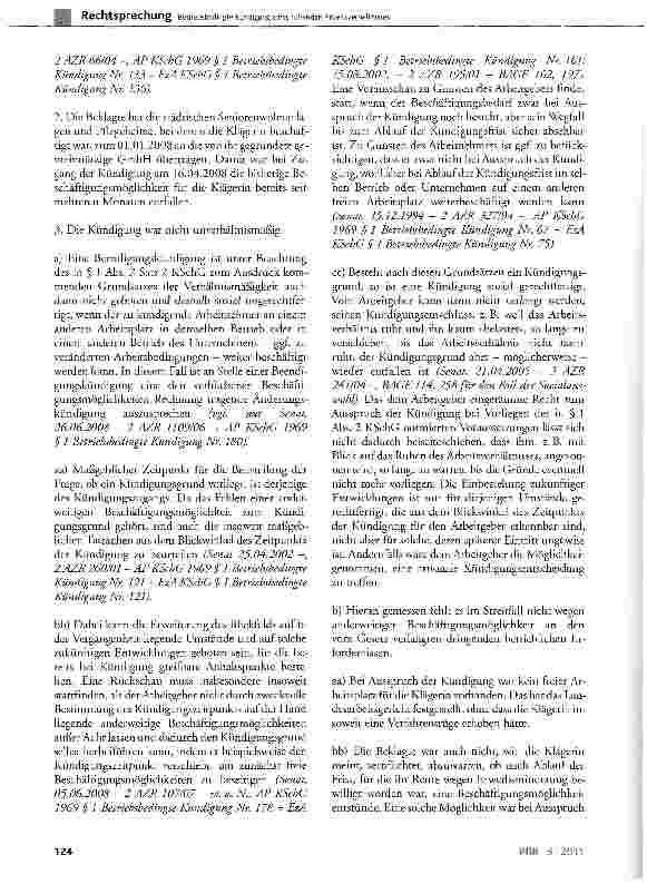 Vorschauseite 3: Betriebsbedingte Kündigung eines ruhenden Arbeitsverhältnisses KSchG§1 Abs.2;TVöD§33 Abs. 2 Satz 6; SCB IX §85; LPersVG §61 Abs. 1 und Abs. 3 Satz 8; § 67 Abs. 1 Nr. 8