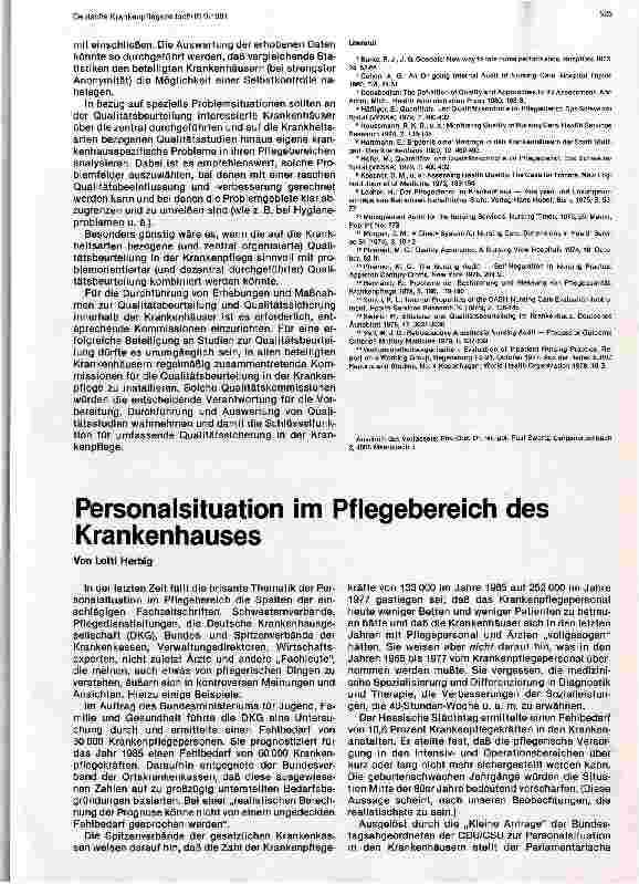 Vorschauseite 1: Personalsituation im Pflegebereich des Krankenhauses