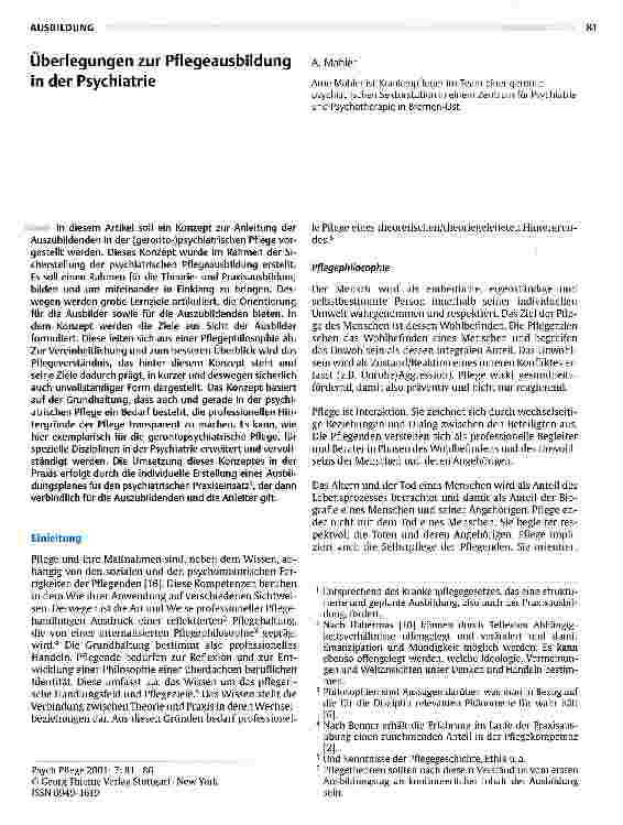 Vorschauseite 1: Überlegungen zur Pflegeausbildung in der Psychiatrie
