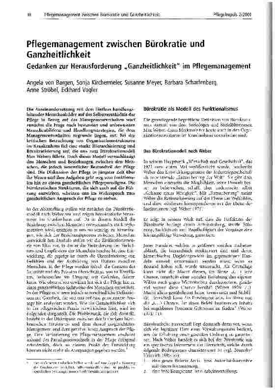 Vorschauseite 1: Pflegemanagement zwischen Bürokratie und Ganzheitlichkeit Gedanken zur Herausforderung Ganzheitlichkeit im Pflegemanagement