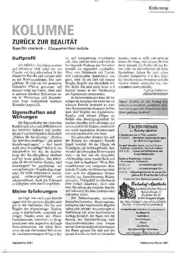 Vorschauseite 1: KOLUMNE ZURÜCK ZUR REALITÄTKamille römisch - Chamaemelum nobile