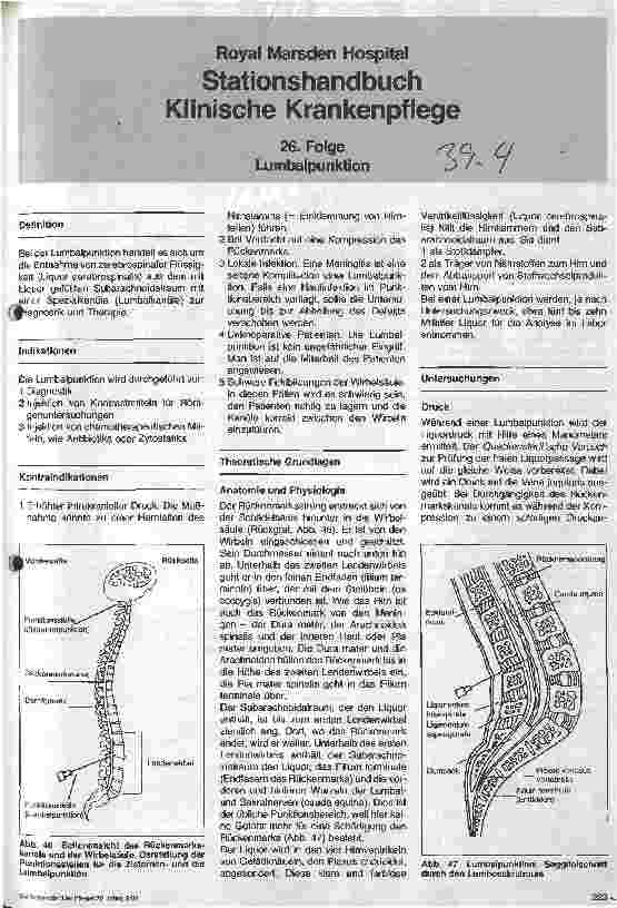Vorschauseite 1: Stationshandbuch Klinische Krankenpflege 26. Folge: Lumbalpunktion
