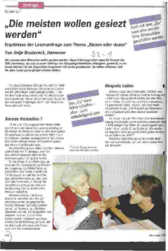 Vorschauseite 1: Die meisten wollen gesiezt werden Ergebnisse einer Leserumfrage zum Thema Siezen oder Duzen