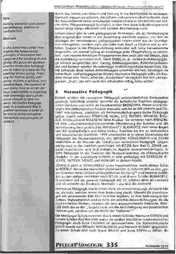 Vorschauseite 2: Pflegepädagogik und Normative Pädagogik - Ergänzung oder Widerspruch?
