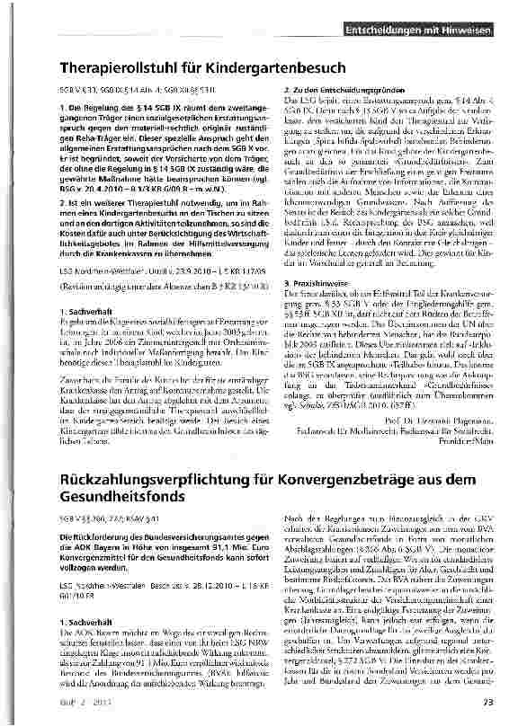 Vorschauseite 1: Therapierollstuhl für Kindergartenbesuch SGB V §33; SGB IX § 14 Abs. 4; SGB XII §§53ff.