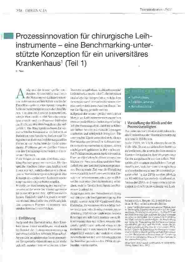 Vorschauseite 1: Prozessinnovation für chirurgische Leihinstrumente - eine Benchmarking-unter-stützte Konzeption für ein universitäres Krankenhaus (Teil 1)