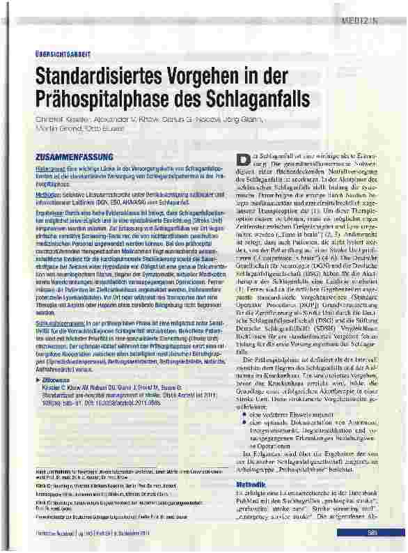 Vorschauseite 1: Standardisiertes Vorgehen in der Prähospitalphase des Schlaganfalls