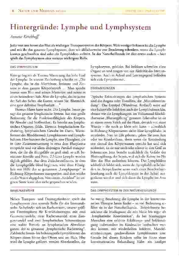 Vorschauseite 1: Hintergründe: Lymphe und Lymphsystem