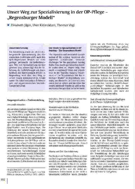 Vorschauseite 1: Unser Weg zur Spezialisierung in der OP-Pflege -„Regensburger Modell
