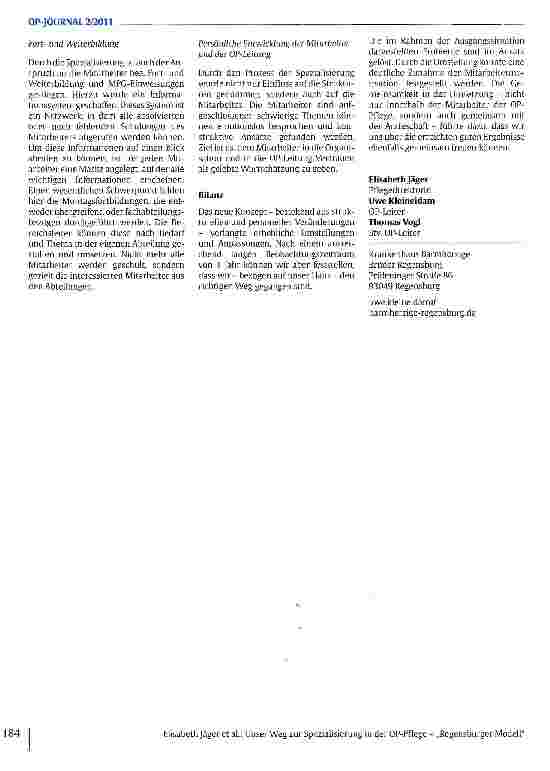 Vorschauseite 3: Unser Weg zur Spezialisierung in der OP-Pflege -„Regensburger Modell