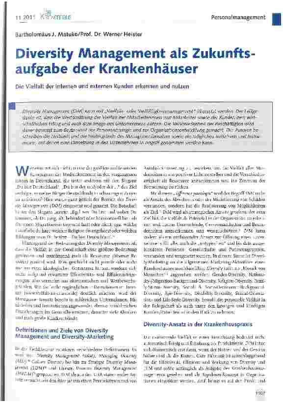 Vorschauseite 1: Diversity Management als Zukunfts aufgäbe der Krankenhäuser